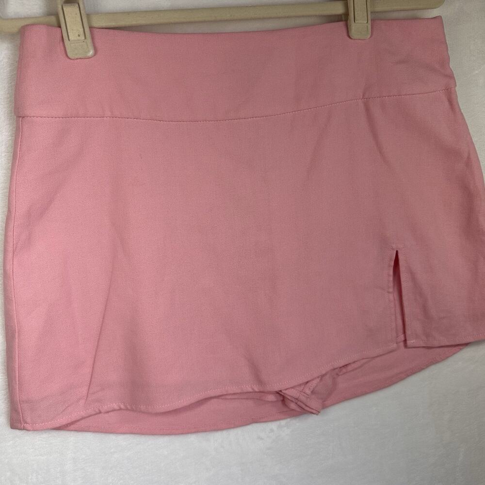 COTTON CANDY LA PINK BRUNCH SKIRT L BUILT IN SHORTS LINEN BLEND Y2K GLAM GIRLY
